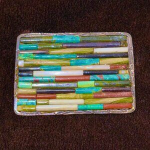 Gorgeous Navajo Sterling Silver Turquoise Coral Tube Inlay Belt Buckle Signed TT